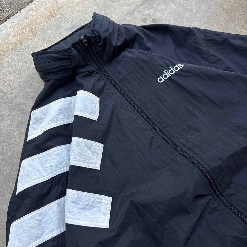 Vintage 90s Adidas Windbreaker Track Jacket Sportswear Black L (b5)